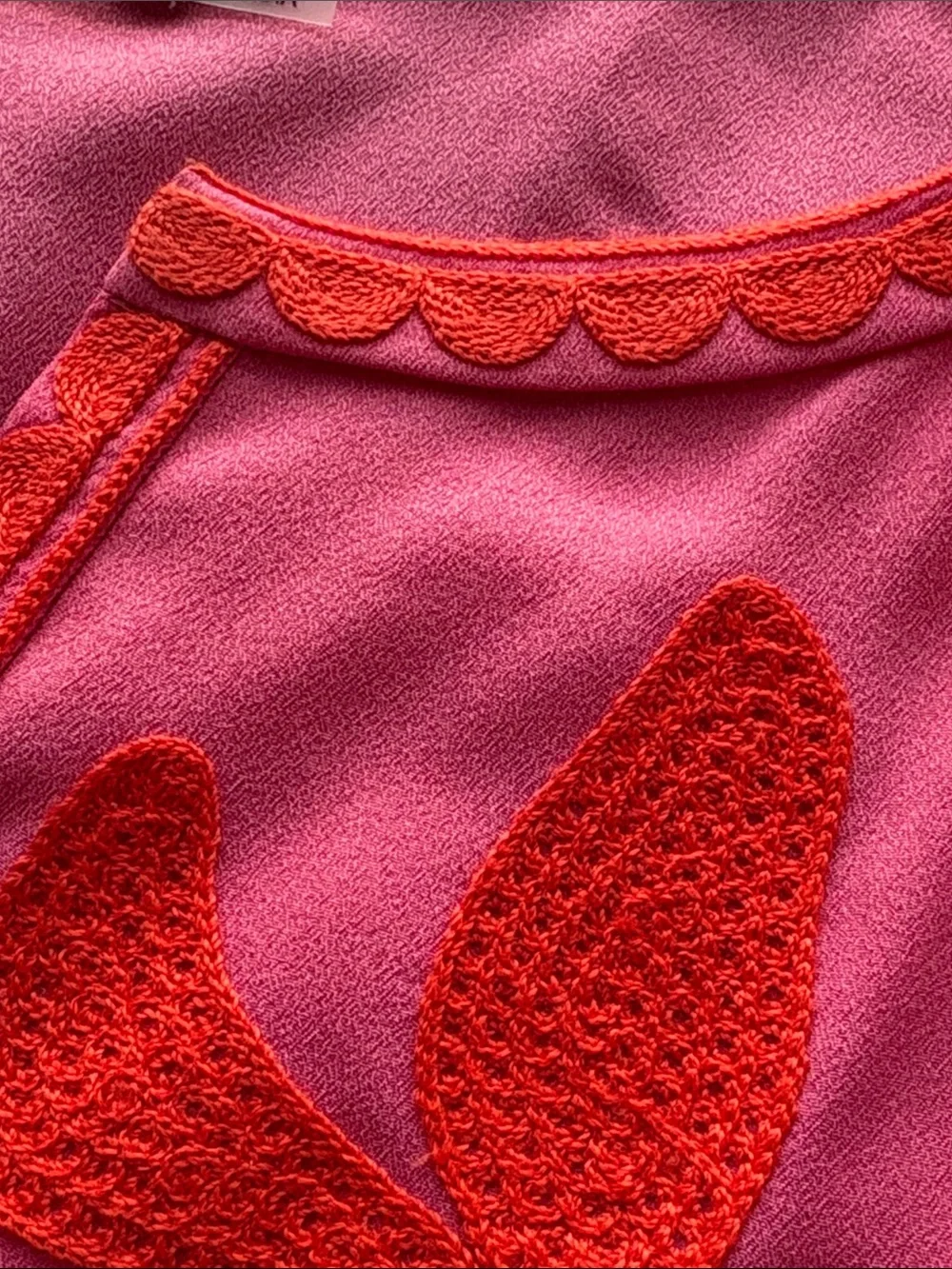 Tory Burch Pink Dress with Red/orange Floral Embroidery size 4